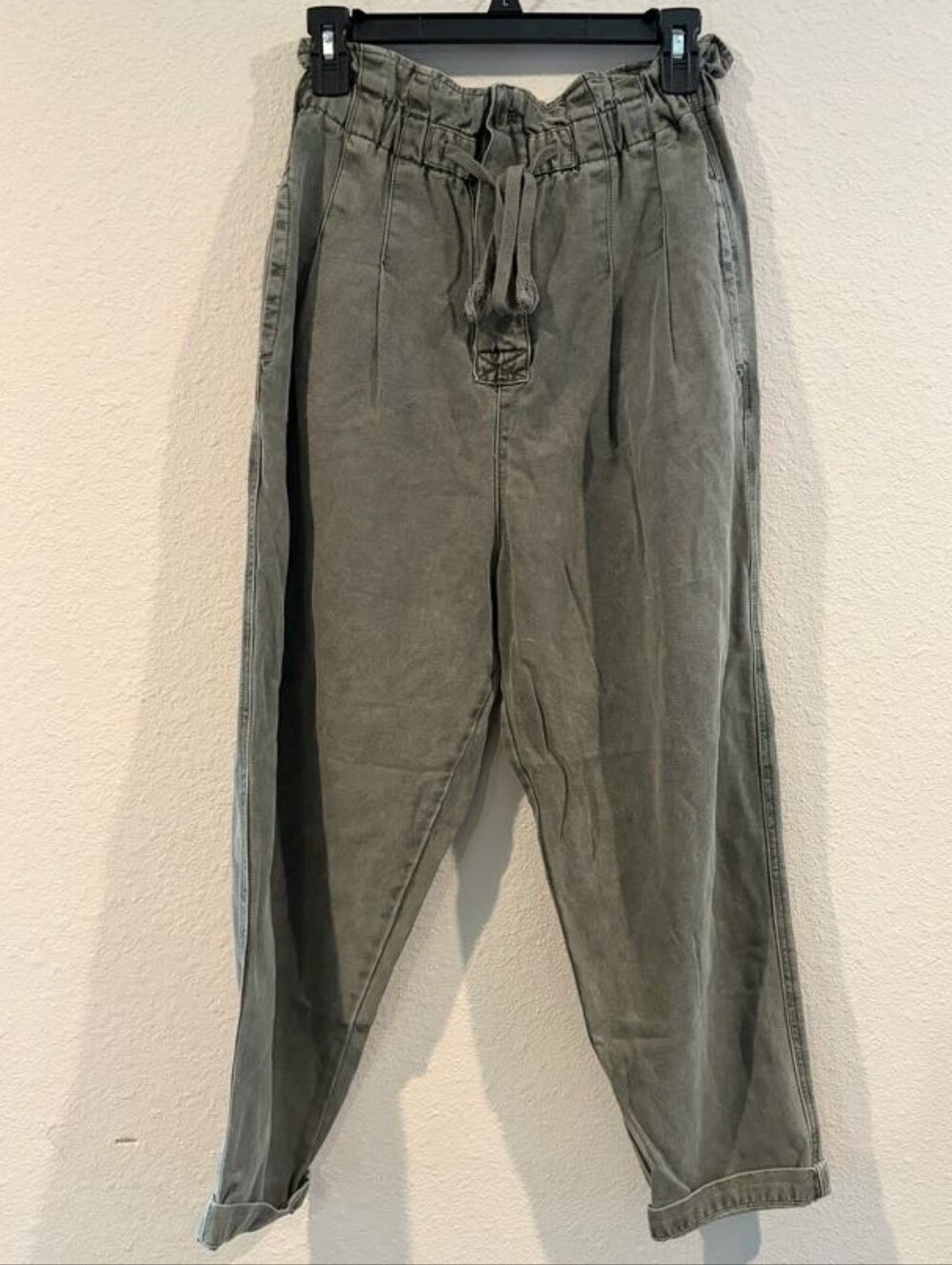 Free People Womens Casual Green Grey Cotton High Waisted Paperbag Pants Size Sm